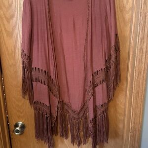 Bohemian Fringe Kimono in Rustic Orange